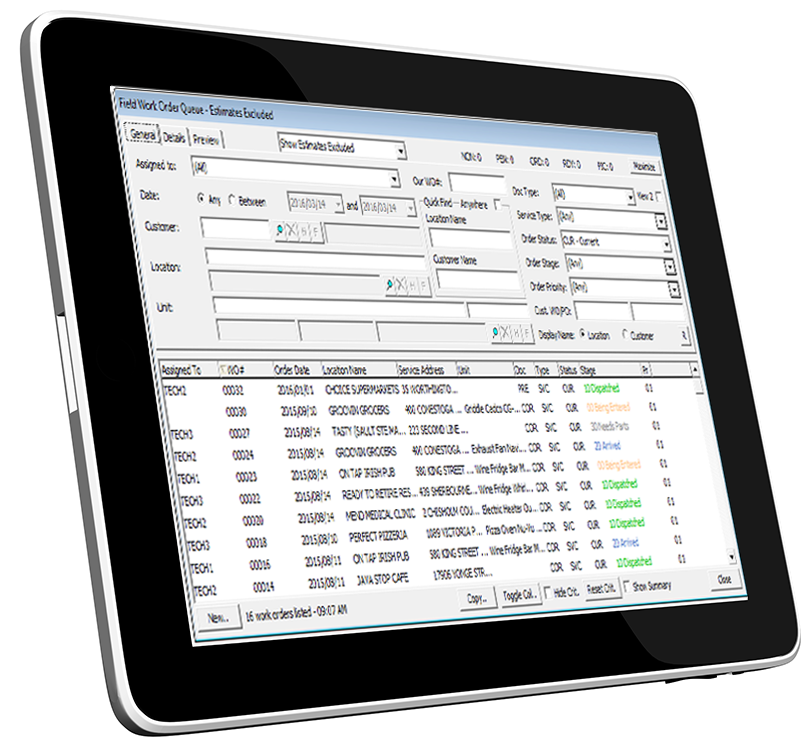 tablet with work order queue